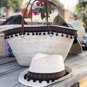 Handmade straw bag and sombrero
